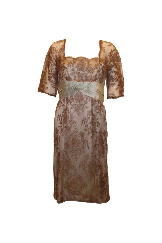 Price Fest Vintage Couture Sky Blue Satin  and Chocolate Lace Cocktail Dress