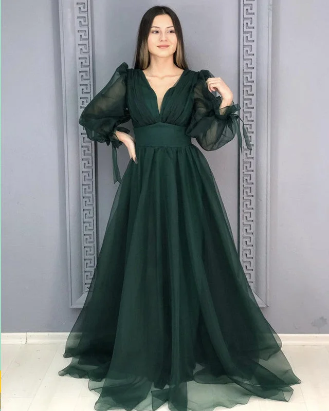 Today Only Tulle V Neck Long Sleeves Dresses