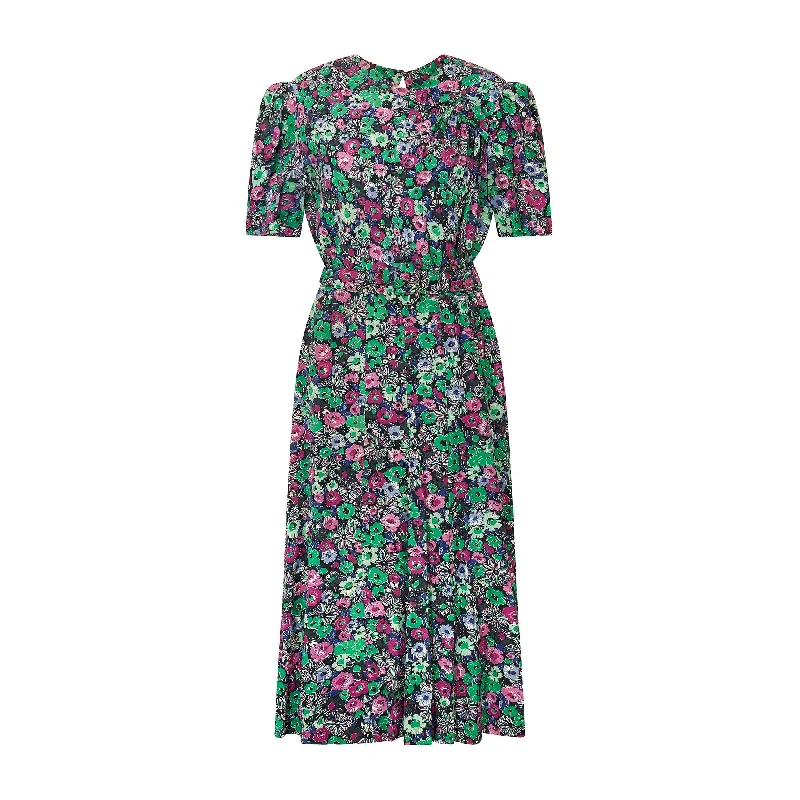 Exclusive Deal 1940s Pink and Green Rayon Floral Tea Dress