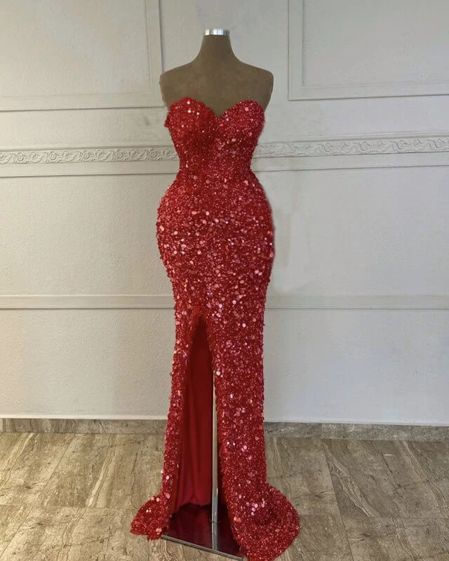 Instant Savings Mermaid Red Sequin Strapless Gown