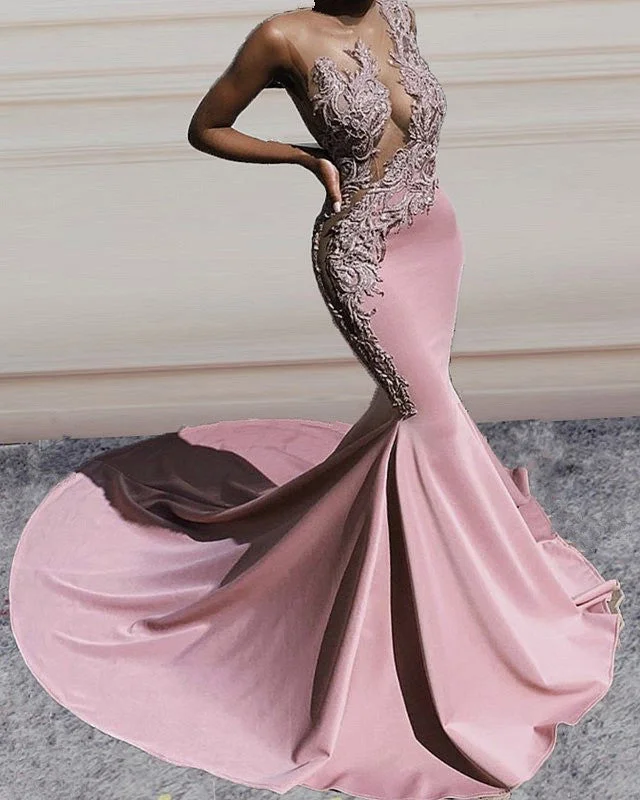 Massive Deals Lace Embroidery Prom Dresses Mermaid Sheer Neck