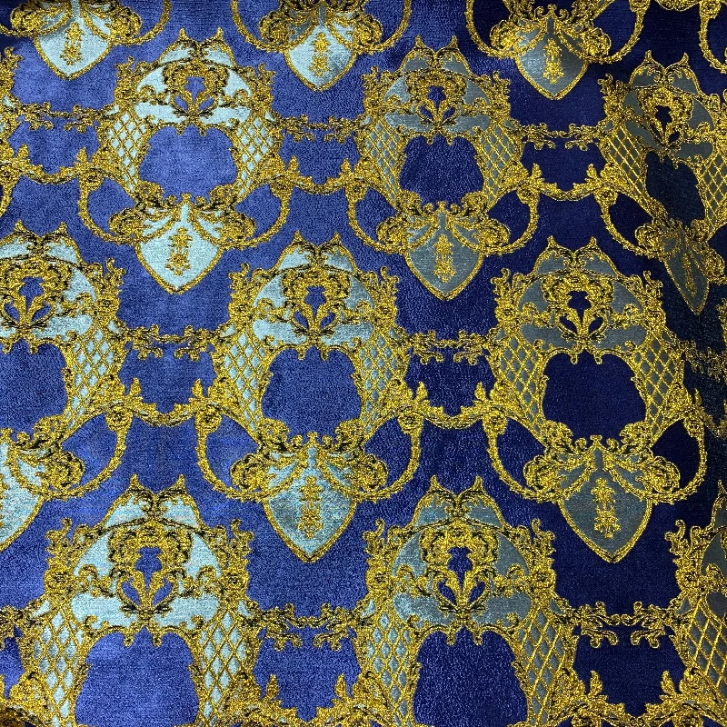 Buy More, Save More Royal Blue and Gold Damask Textured Brocade Fabric