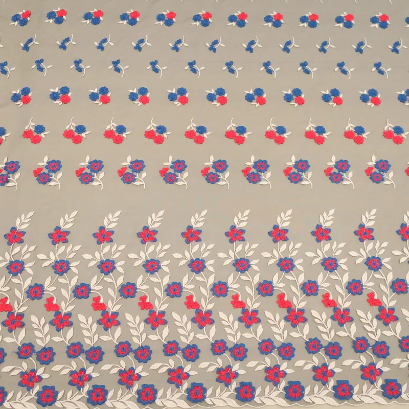 Act Fast Navy with Purple Floral Embroidered Tulle Fabric