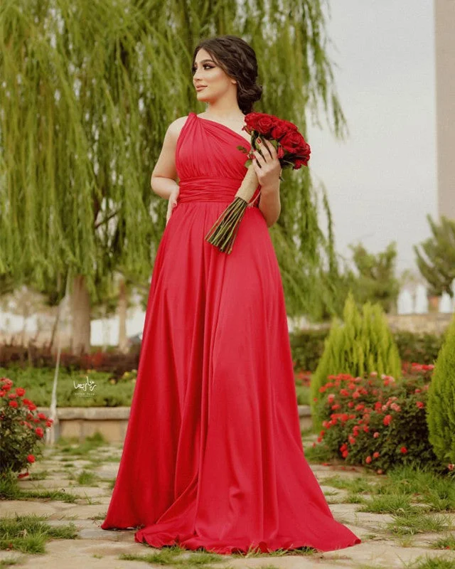 Midnight Madness Red Bridesmaid Dresses One Shoulder Floor Length
