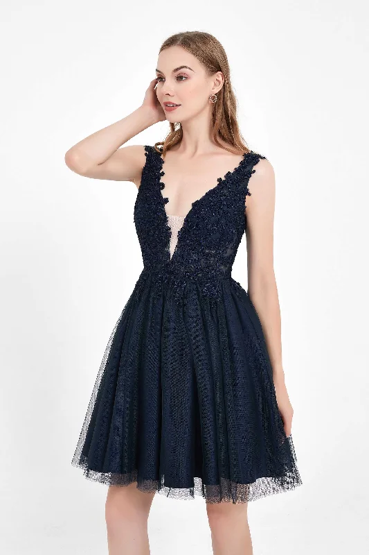 Customer Appreciation Sale Deep V-neck Applique Skater Dress