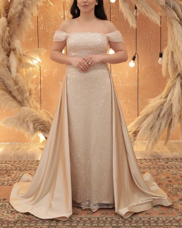 Customer Appreciation Sale Mermaid Champagne Sparkly Dress With Removable Train