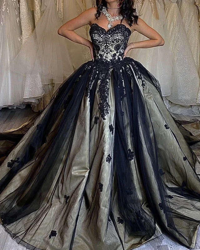 Best Bargains Black And Tulle Ball Gown Wedding Dress Lace Sweetheart