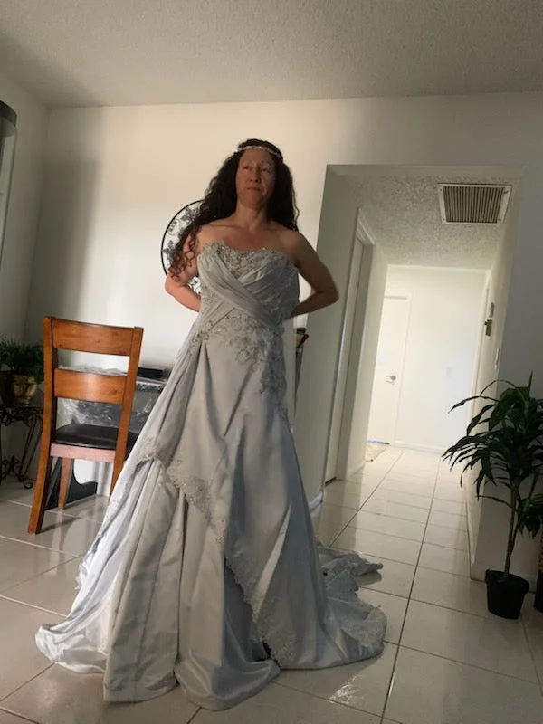 Discount Days Sophia Tolli Custom silver satin beaded gown...drawstring back..full gown and