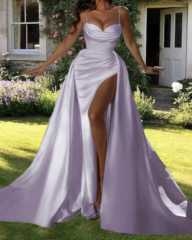 Exclusive Savings Mermaid Lilac Satin Spaghetti Strap Dress