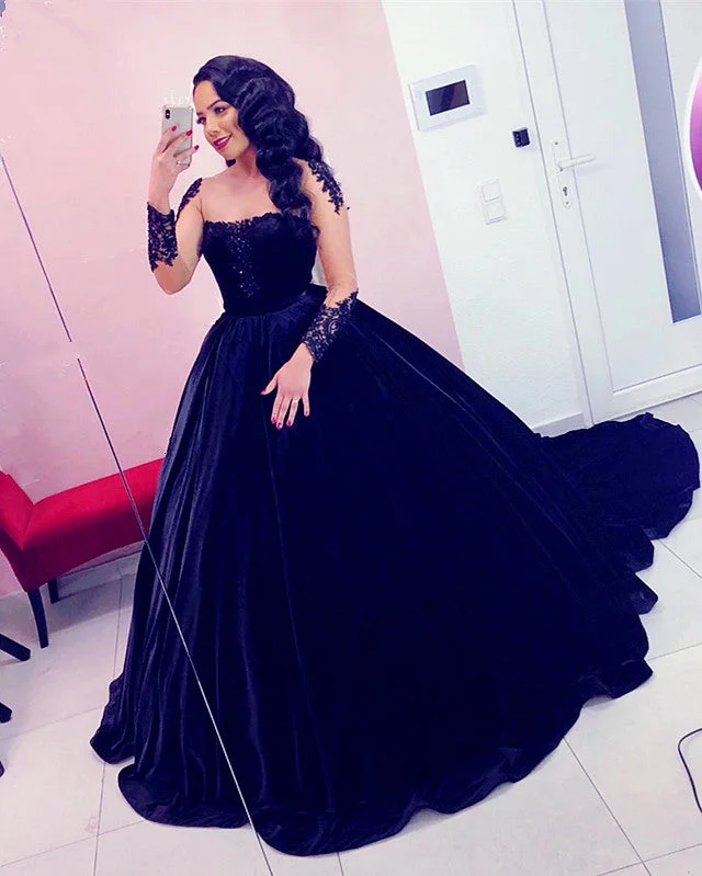 Price Smash Velvet Ball Gown Dresses Long Sleeves Appliques