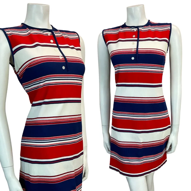 Bargain Prices VTG 60S MOD STRIPED RED BLUE SCOOTER GOGO SLEEVELESS MINI DRESS SIZE 12