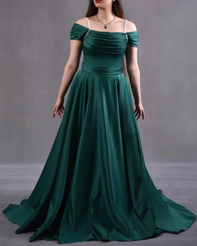 Deal Mania Off The Shoulder A-line Plus Size Satin Dress