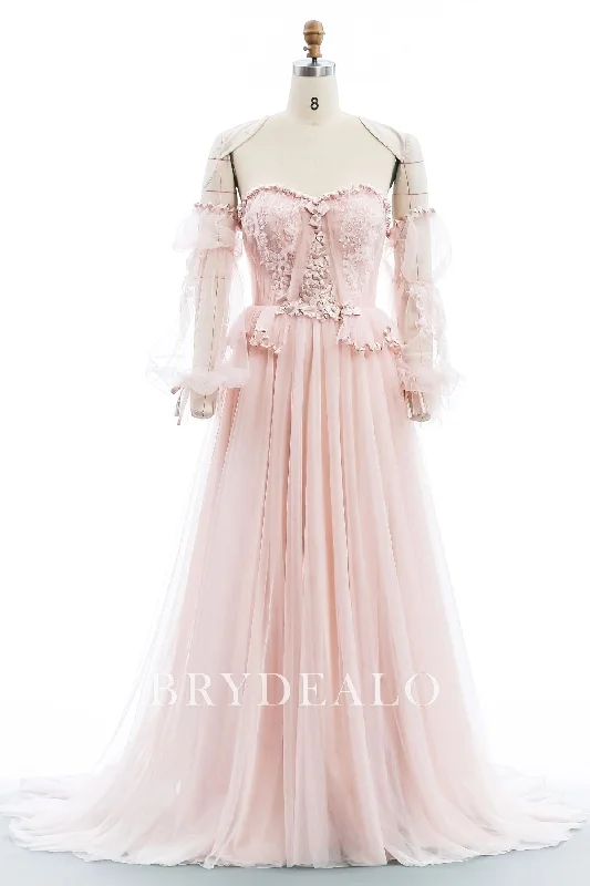 Shop and Save Vintage Pink Lace Tulle Sweetheart A-line Wedding Dress