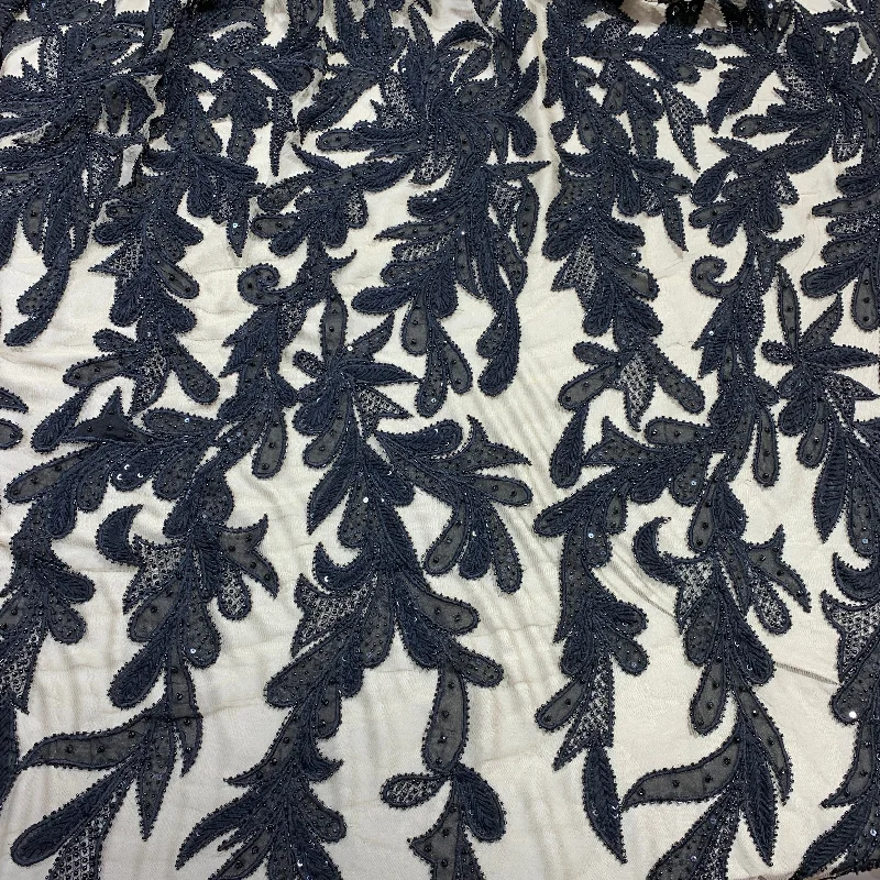 Special Promotion Black Tulle with Beads and Floral Design Embroidered Fabric