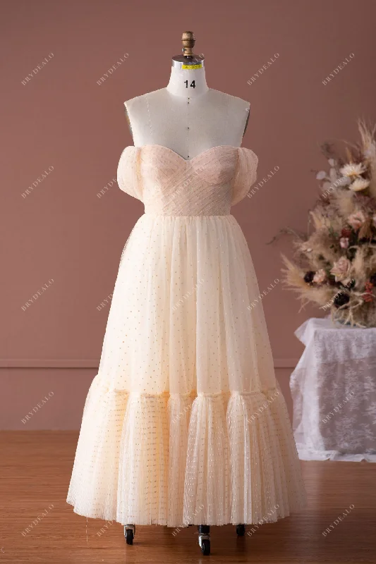 Clearance Sale Dot Tulle Off Shoulder Tea Length Formal Dress