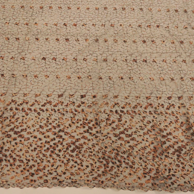 Get It Before It’s Gone Black Tulle with Brown Abstract Animal Print Embroidery Fabric