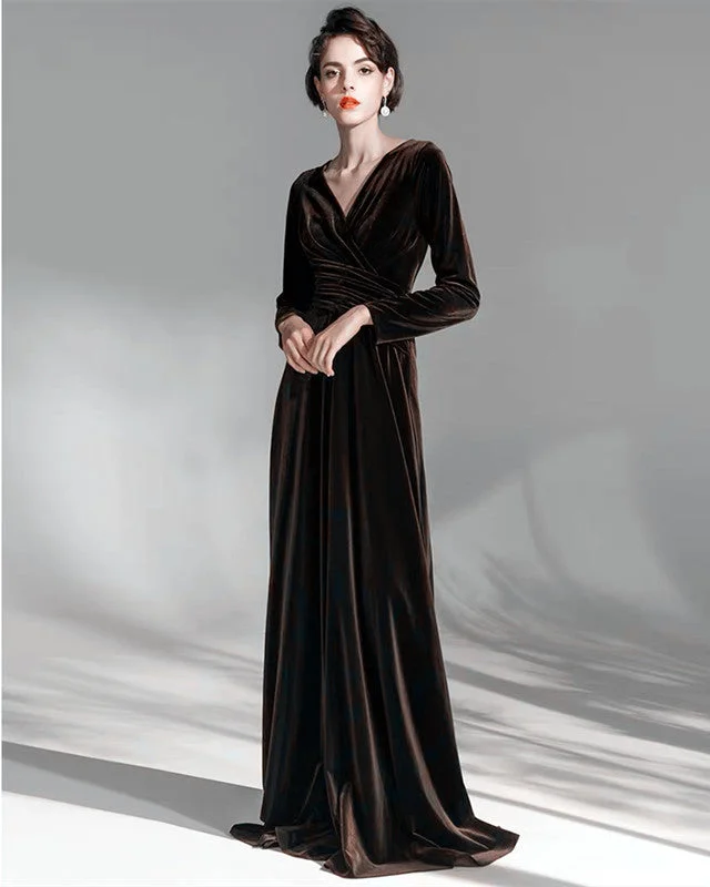Exclusive Savings Modest Velvet Bridesmaid Dresses Long Sleeves V Neck