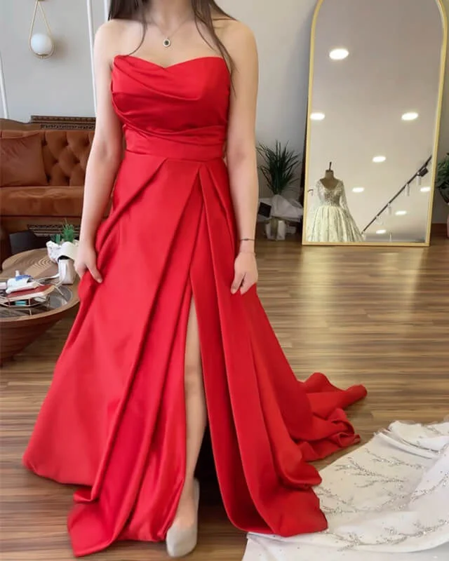 Discount Extravaganza A-line Strapless Satin Split Gown