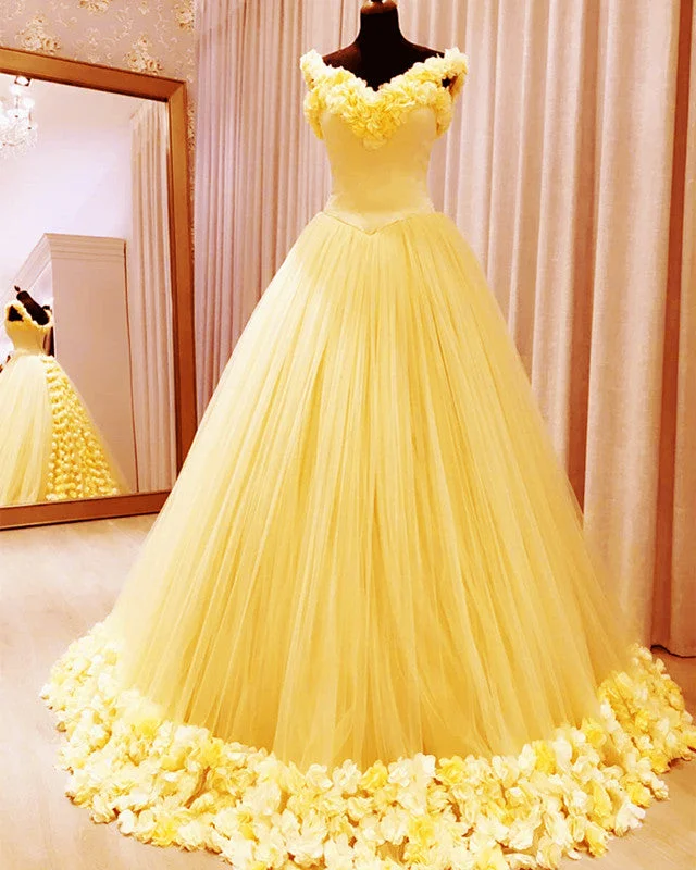 Special Savings Yellow Flowers Quinceanera Ball Gown Off The Shoulder