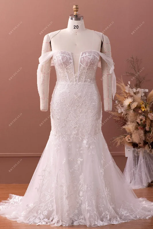 Year-End Sale Plus Size Corset Lace Off Shoulder Mermaid Wedding Dress
