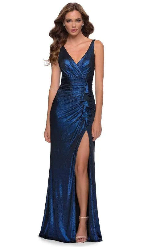Blowout Deals La Femme - 29759 Ruffle-Trimmed High Slit Plus Size Prom Dress