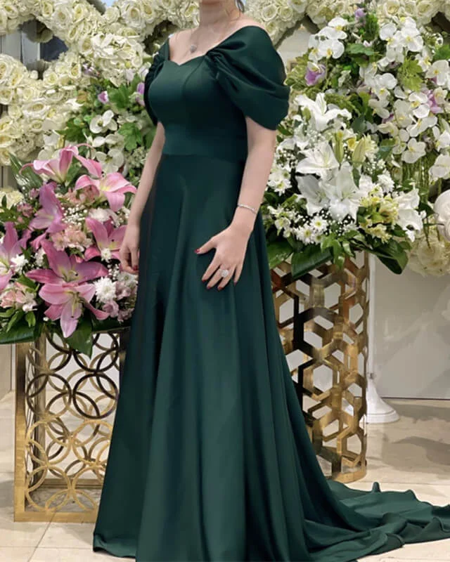 Special Discount Dark Green Satin Bridesmaid Dresses Cap Sleeves