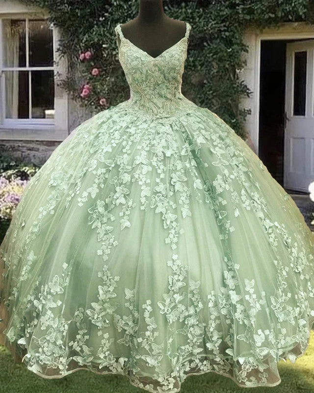 Price Reduction Sage Butterfly Lace Quinceanera Dress