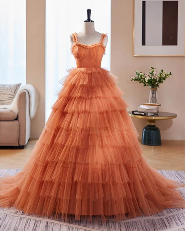 Low Prices Orange Tulle Ruffles Ball Gown Corset Dress
