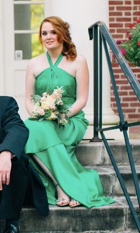 Special Buy Other David's Bridal Emerald Satin Hi-Lo Halter Gown
