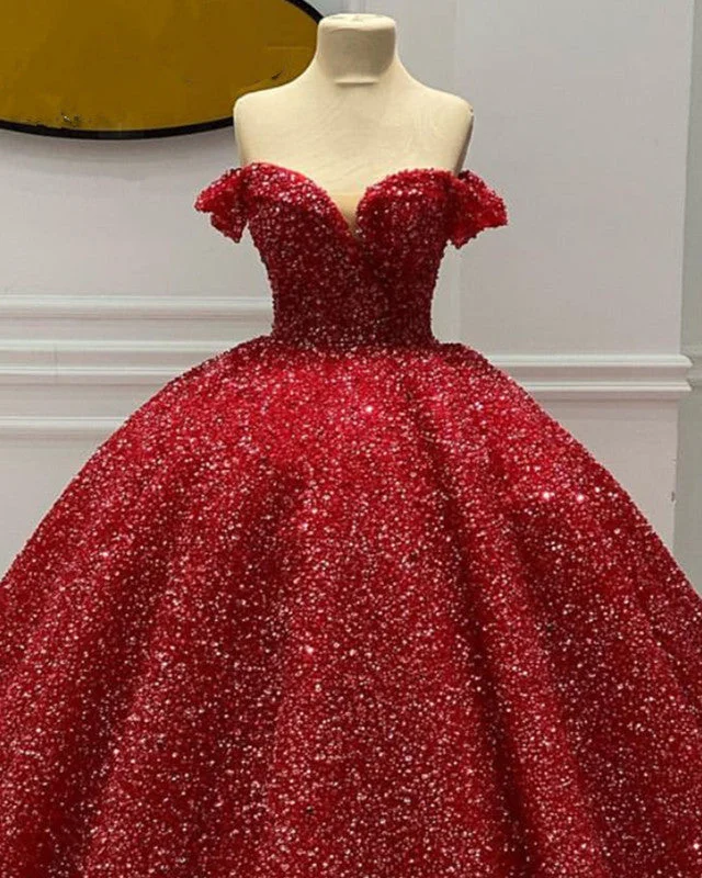 Price Drop Sparkly Ball Gown Off The Shoulder Dresses