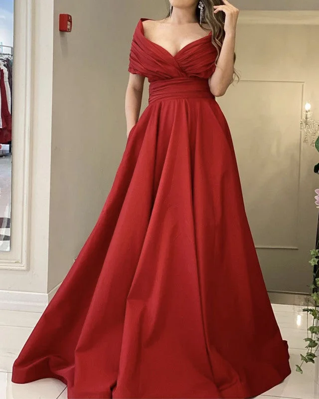 Limited Availability Long Satin Off The Shoulder Dresses
