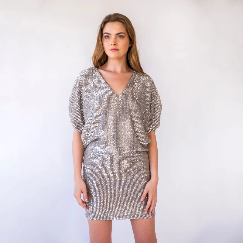 Crazy Deals Mini Silver Sequins dress #1436