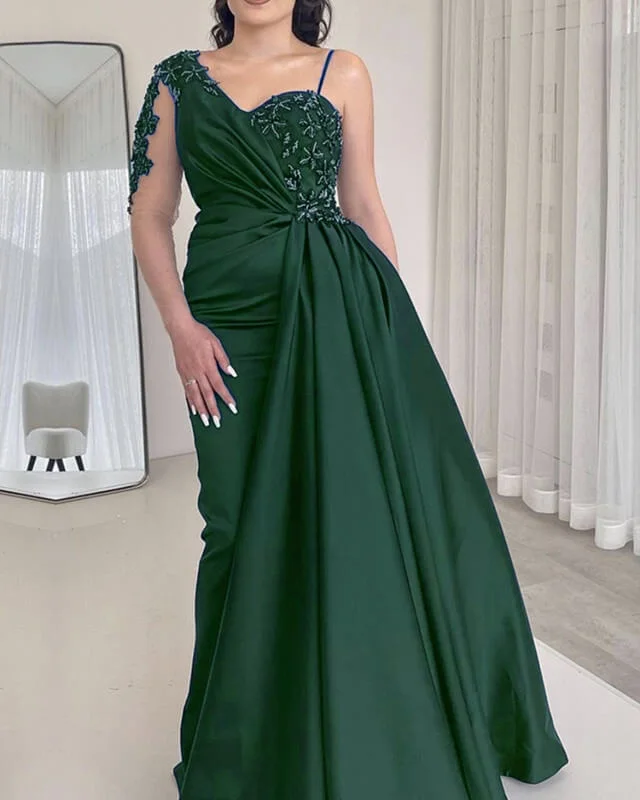 Huge Discounts Mermaid Satin One Sleeve Dress