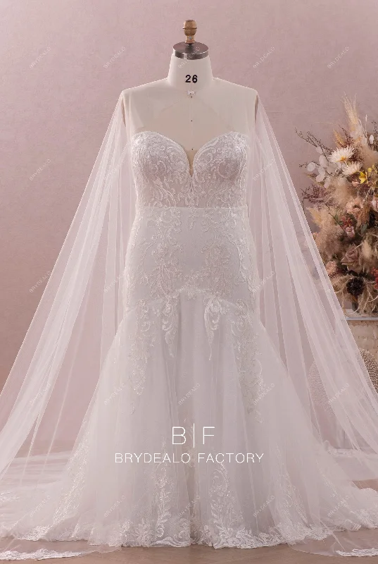 Epic Deals Wild Lace Wholesale Sweetheart  Mermaid Bridal Dress with Cape