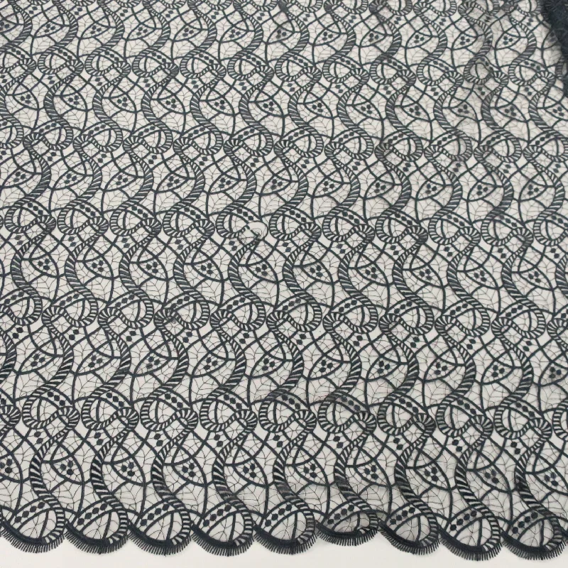 Special Price Black Arabesque Pattern Embroidered Tulle Fabric
