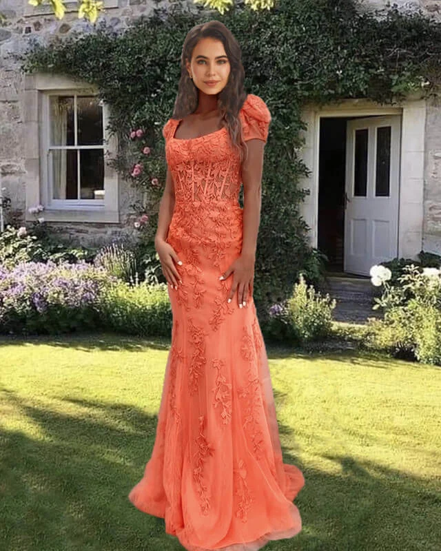 Price Reduction Mermaid Orange Lace Cap Sleeve Dress