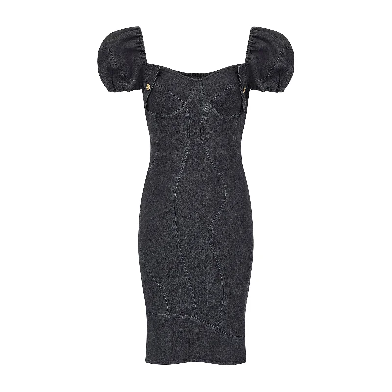 Limited Time Discount 1990s Moschino Jeans Black Stone Wash Denim Stretch Dress