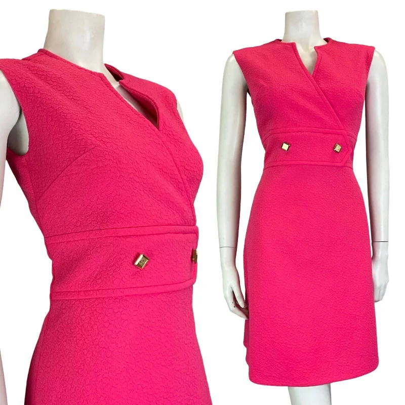 Limited Time Offer VTG 60S HOT PINK MOD SECRETARY SLEEVELESS TEXTURED EMBOSSED DRESS SIZE 10