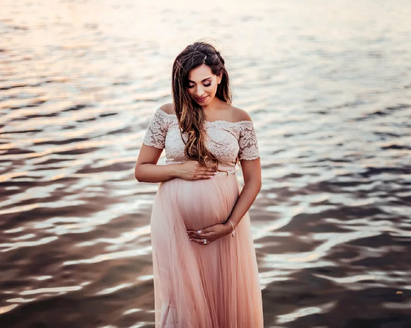 Deal Dash Maternity Blush off-shoulders short sleeves dress #1139