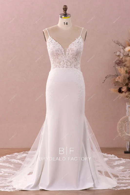 Unbeatable Prices Illusion Lace Cutout Train Plunging Neck Mermaid Bridal Gown