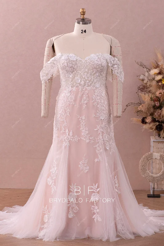 Reduced Prices Wholesale Off Shoulder Lace Tulle Fit and Flare Wedding Dress
