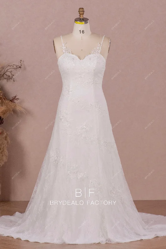 Act Fast Thin Straps Beaded Lace Sweetheart Fit and Flare Wedding Dress