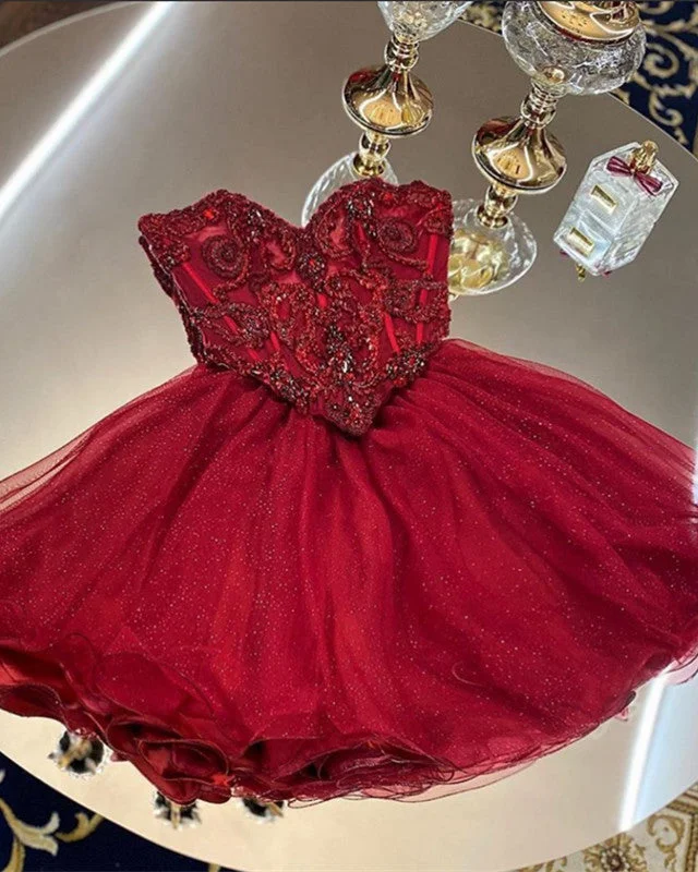 New Markdowns Short Homecoming Dresses Crystal Beaded Sweetheart Ruffles