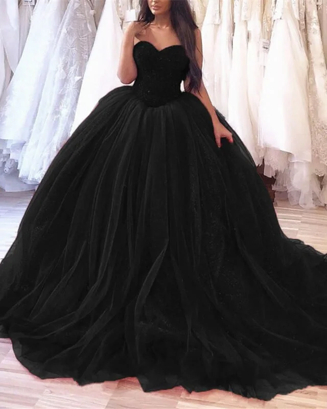 Price Cut Black Ball Gown Sweetheart Beaded Corset Wedding Dresses