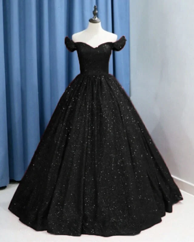 Buy More, Save More Black Sparkly Ball Gown Off The Shoulder Dress