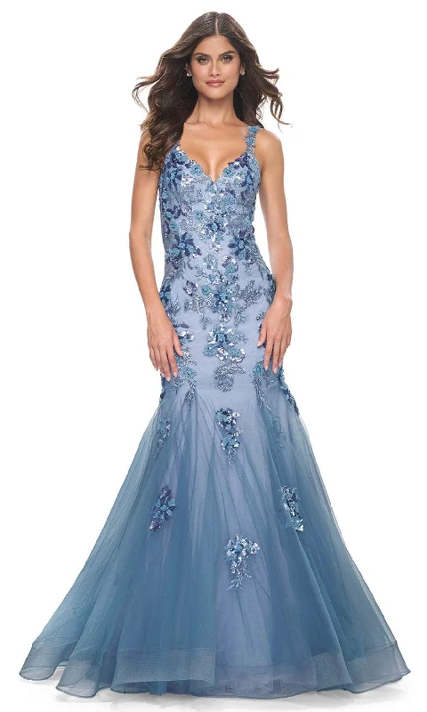 Buy More, Save More La Femme 32192 - Floral Applique Open Back Prom Gown