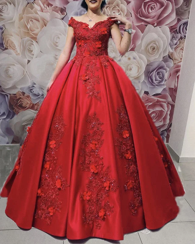 Shop and Save Ball Gown Quinceanera Dresses Lace Flowers Beaded Off Shoulder