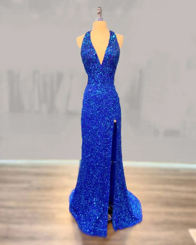 Final Markdown Mermaid Halter Sequin Split Dresses