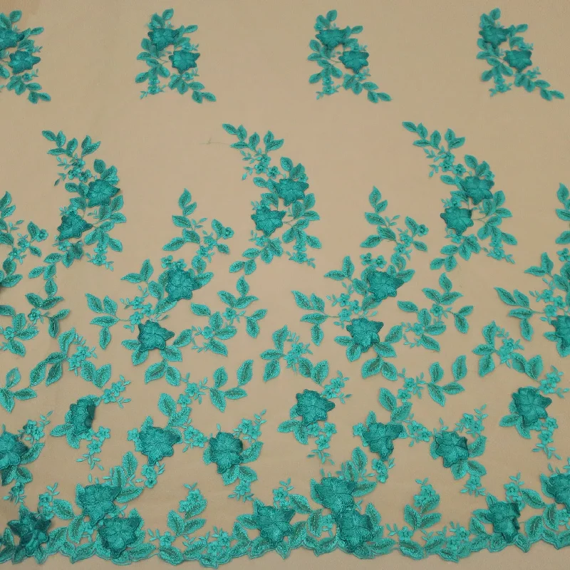 Season Finale Sale Green 3D High Relief Embroidery Tulle Fabric