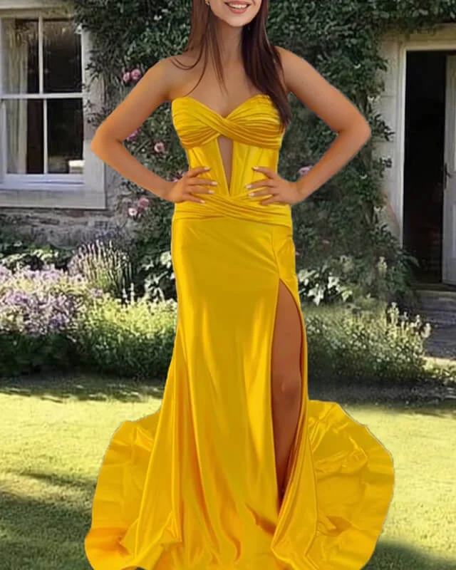 Steals and Deals Gold Mermaid Sweetheart Split Dress